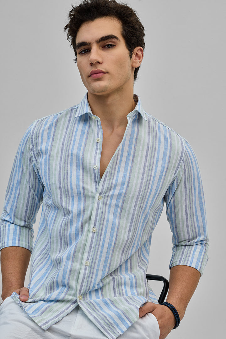 Light Green Stripes Slim Fit Shirt