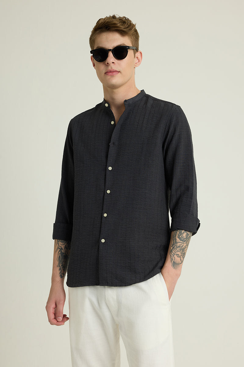 Charcoal Grey Mandarin Textured Shirt