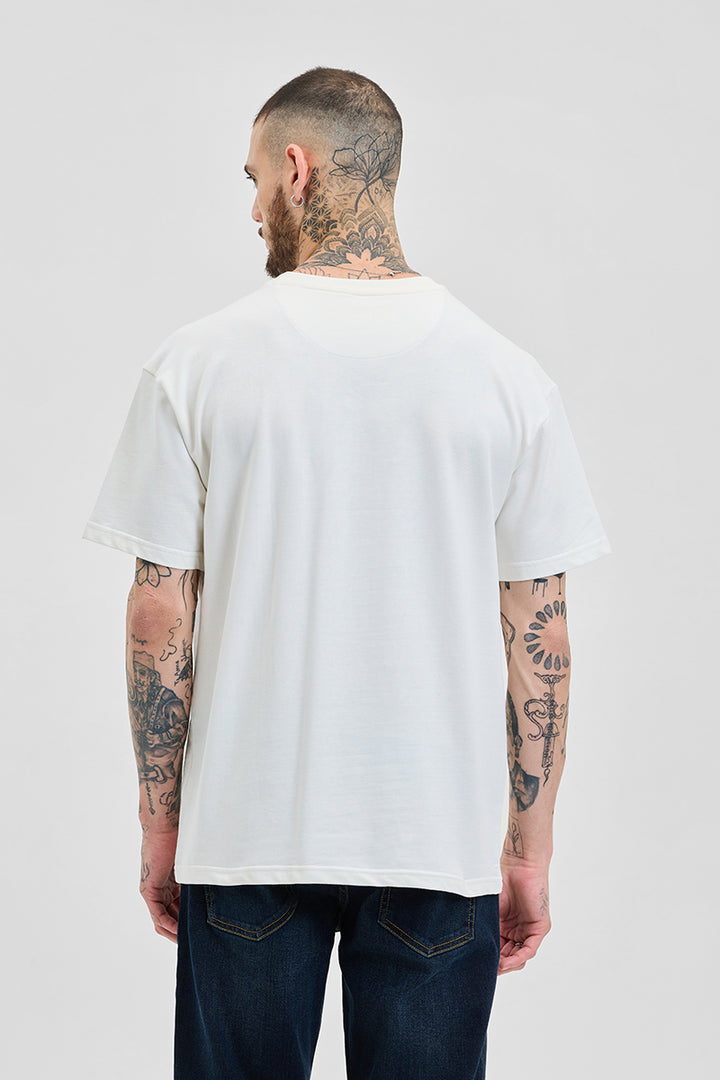 Dino Off White Printed Oversized Fit T-Shirt