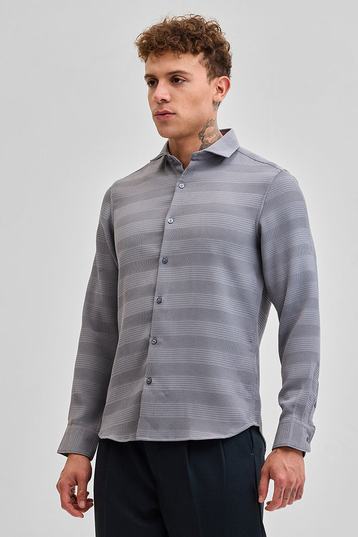 Grey Textured Slim Fit Shirt