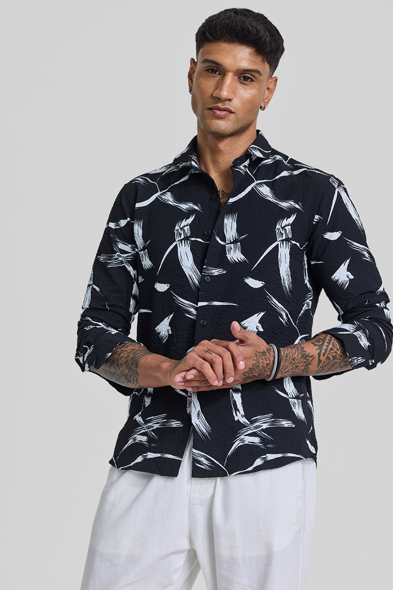 Black Abstract Printed Slim Fit Shirt