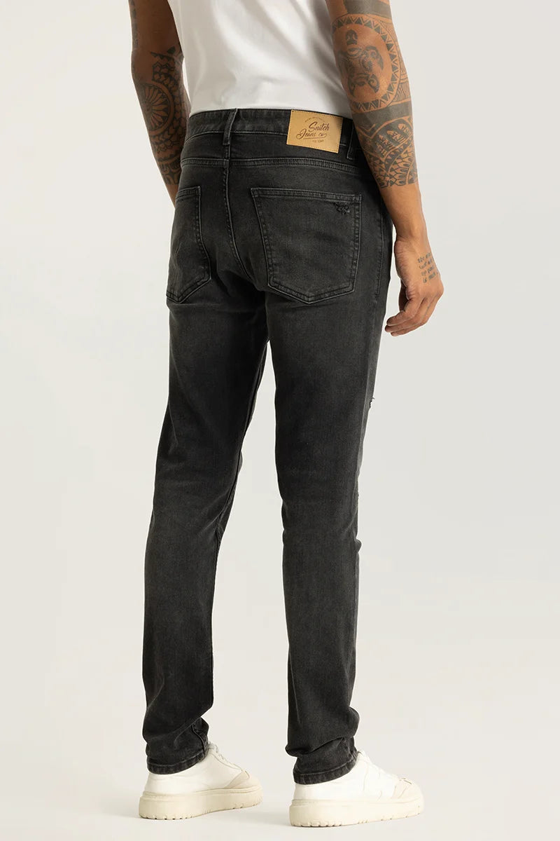 Nexus Charcoal Black Distressed Slim Fit Jeans