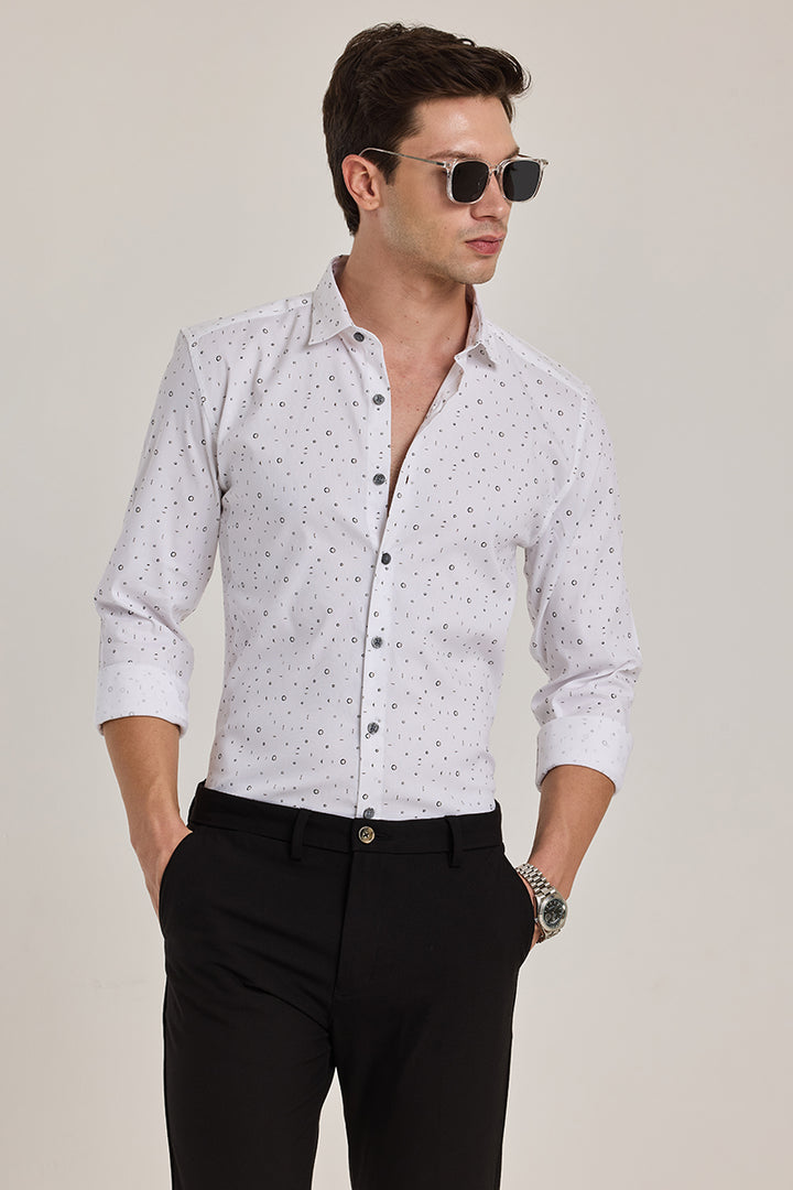 White Geometric Slim FIt Shirt