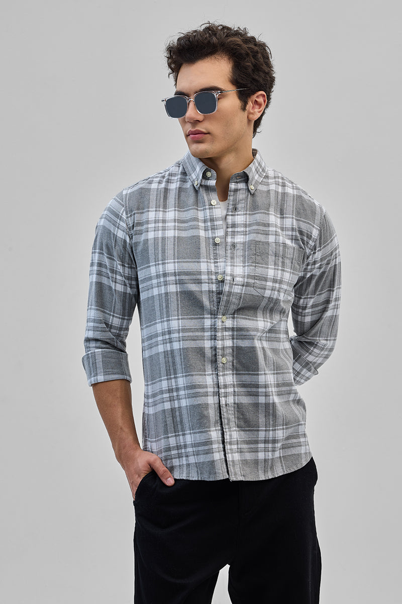 Grey Oxford Checks Shirt