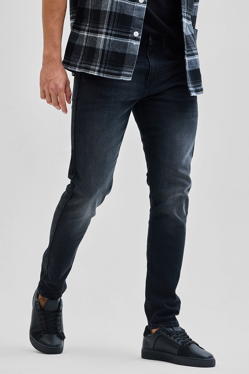 Charcoal Black Tapered Fit Jeans