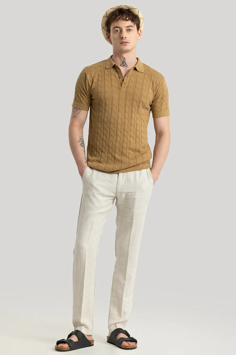 Fresco Brown Knitted Polo T-Shirt