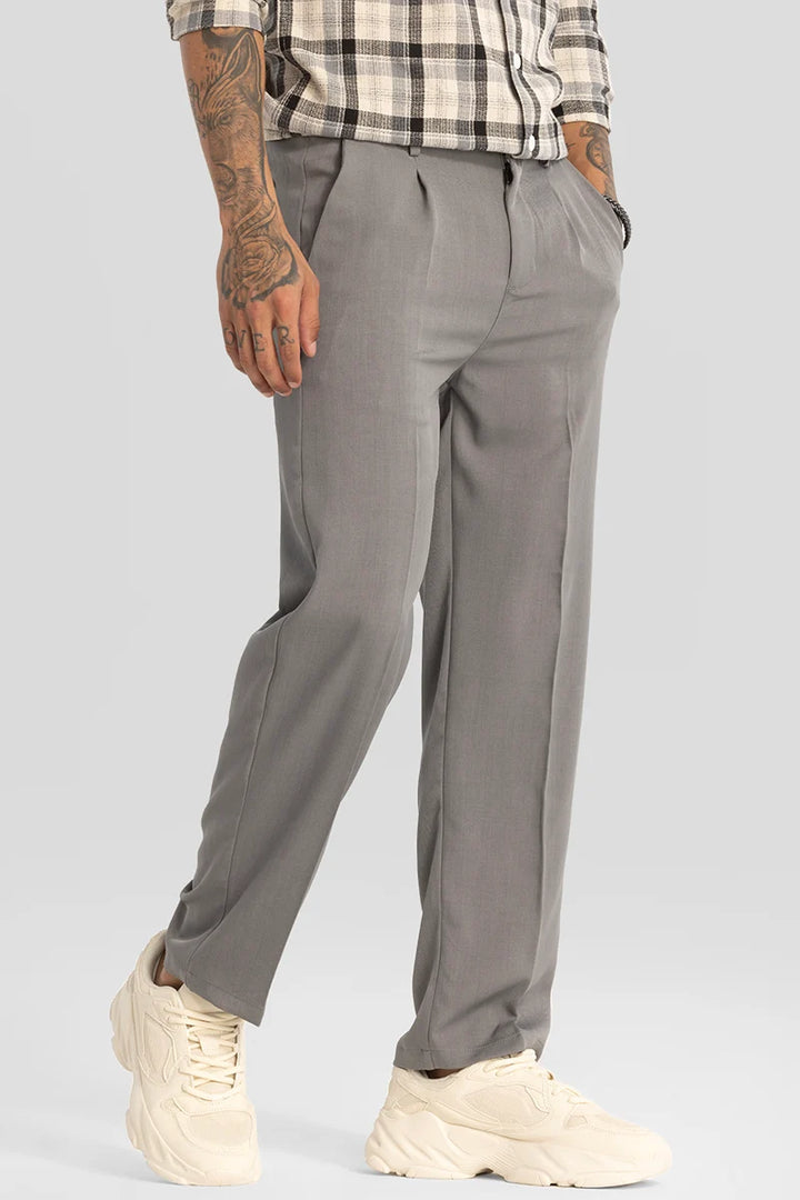 Light Grey Plain Relaxed Fit Trousers