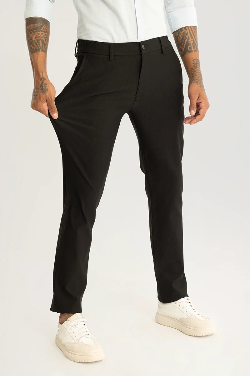 Ludovica Black Plain Slim Fit Stretch Trousers