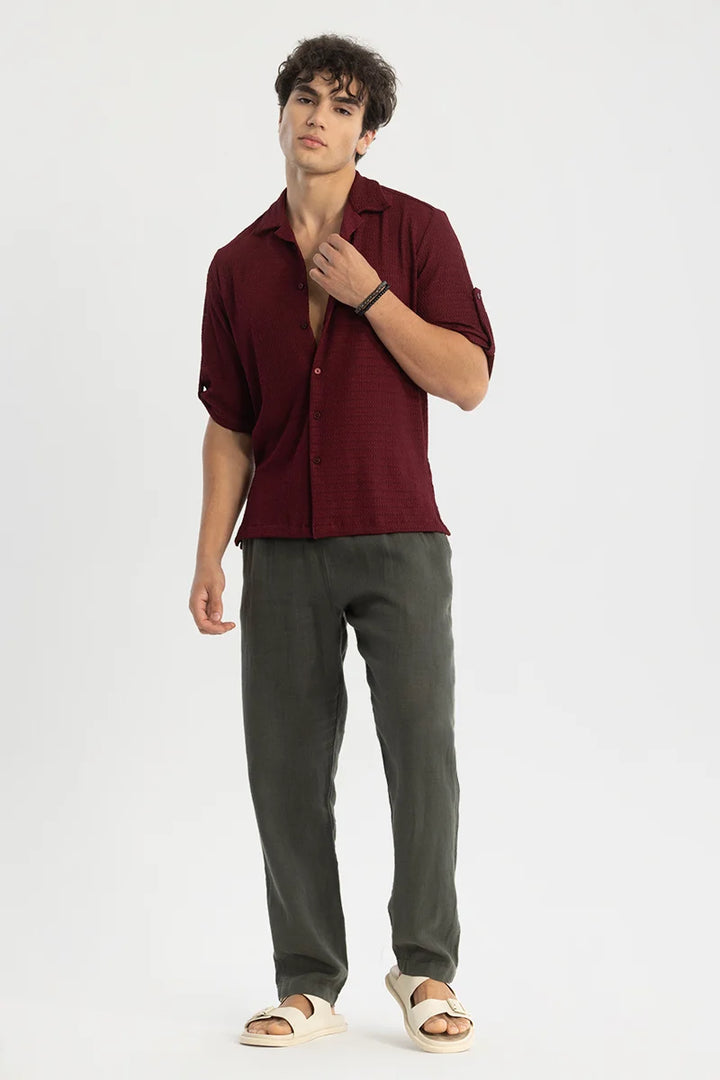 Maroon Self-Design Cuban Shirt