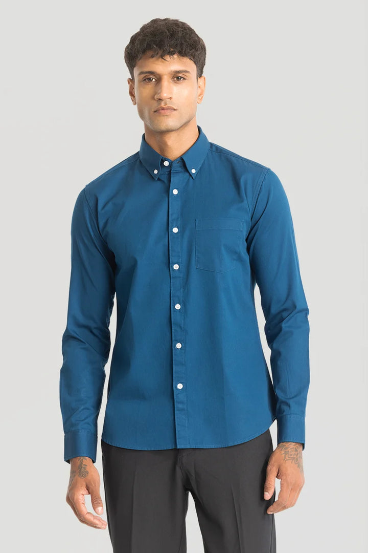 Blue Solid Oxford Shirt