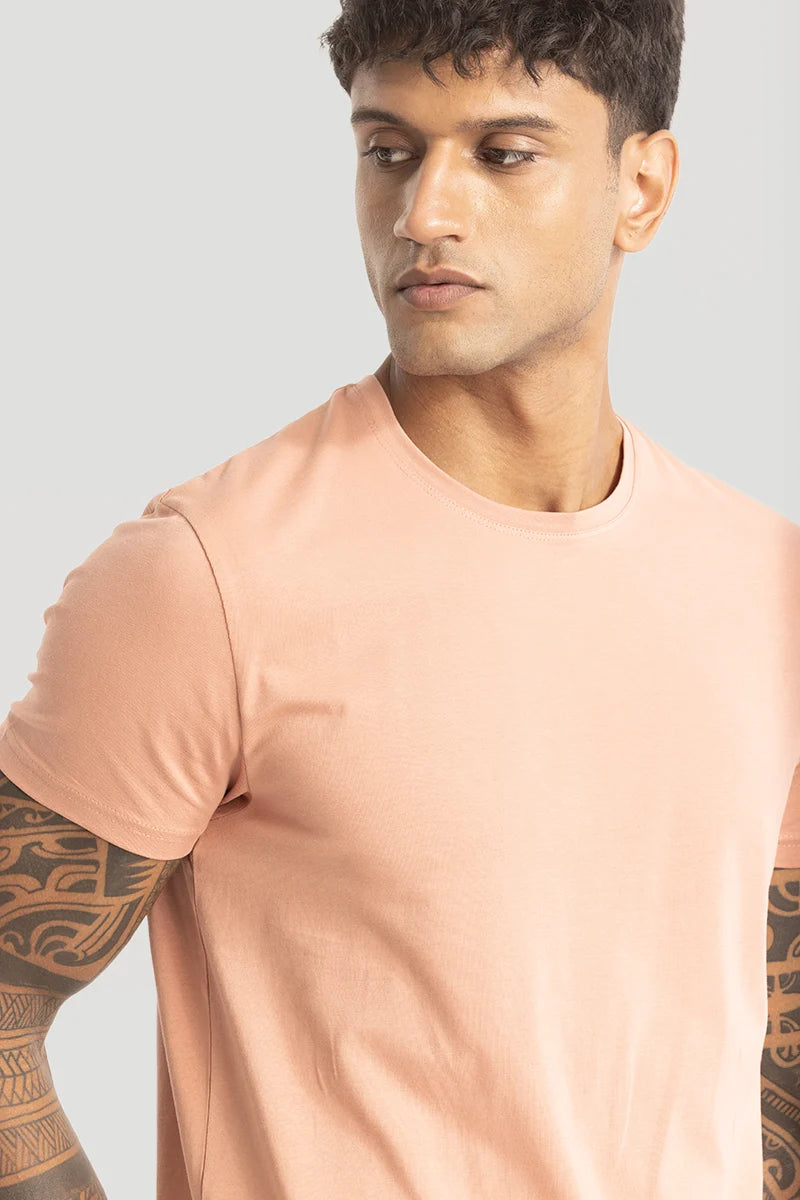 Peach Plain Slim Fit T-Shirt