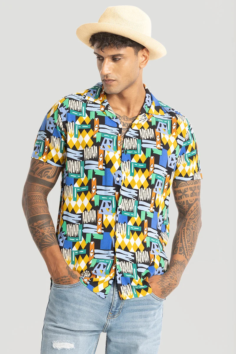 Yellow Abstract Cuban Shirt