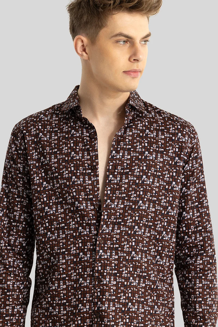 Maroon Abstract Slim Fit Shirt