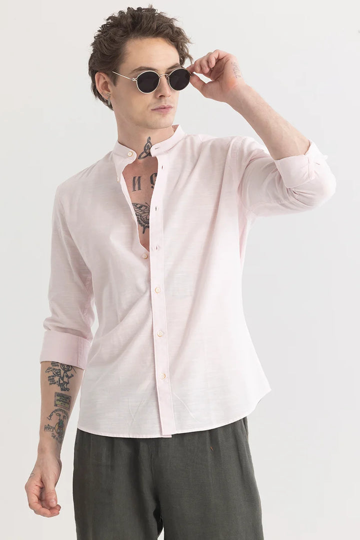 Mandarique Pink Linen Blend Shirt