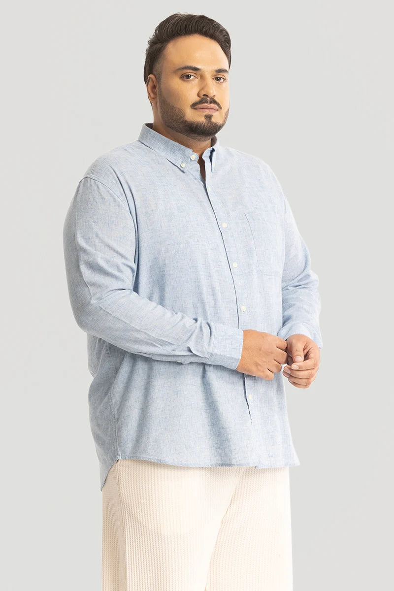 Light Blue Linen Blend Plus Size Shirt