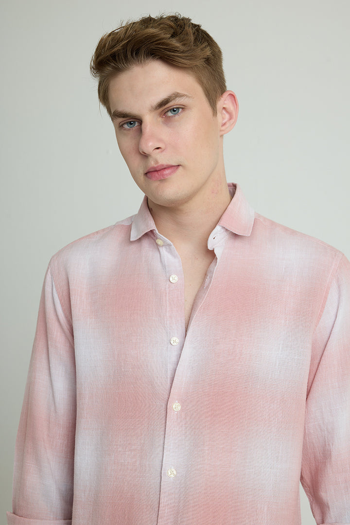 Light Pink Ombre Checks Linen Shirt