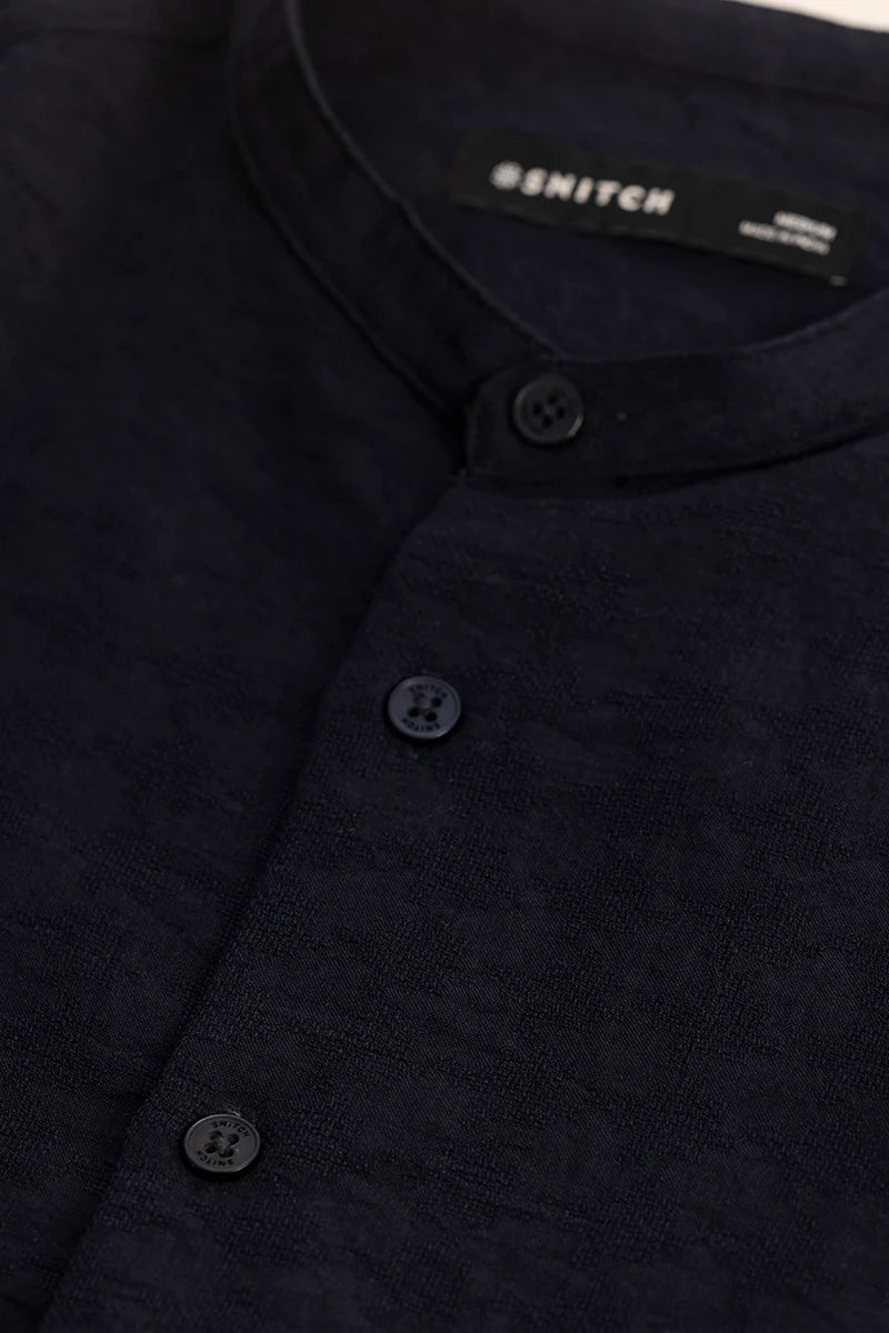 Navy Mandarin Textured Shirt