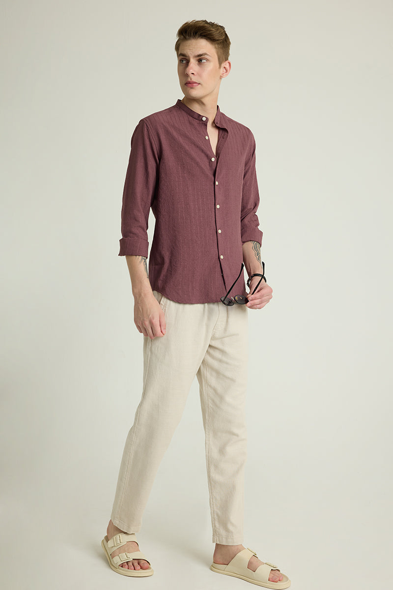 Mauve Mandarin Textured Shirt