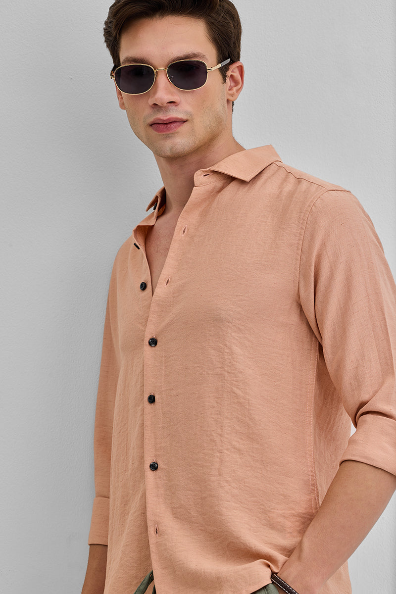 Peach Textured Linen Blend Shirt