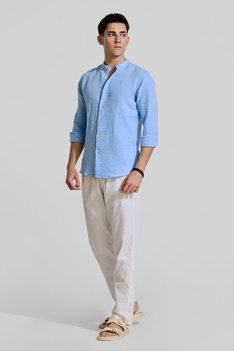 Blue Mandarin Textured Shirt