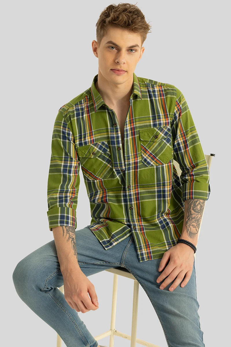 Olive Checks Slim Fit Shirt