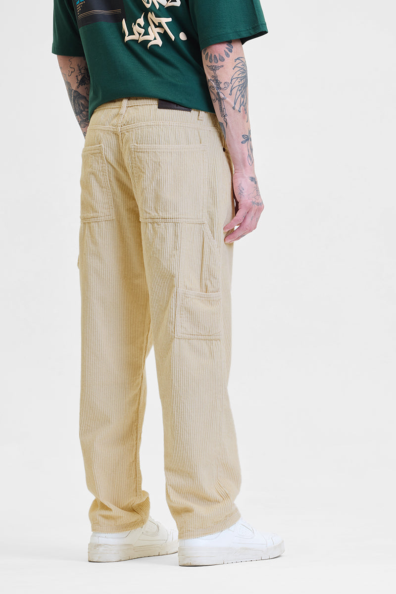 Cream Corduroy Relaxed Fit Cargo Pants