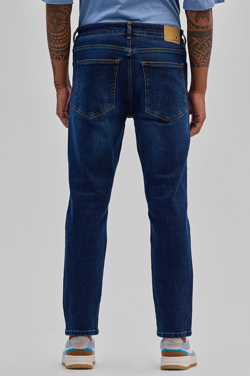 Dark Blue Distressed Regular Fit Jeans