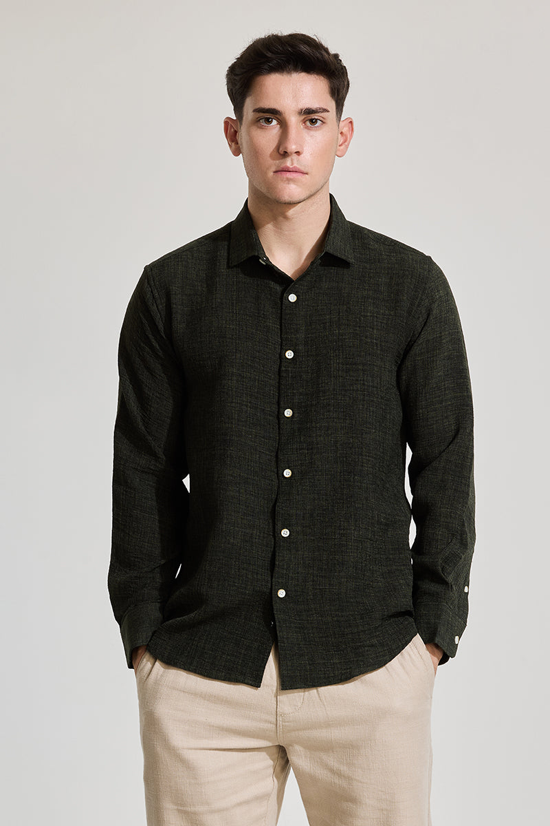 Black Textured Slim Fit Shirt