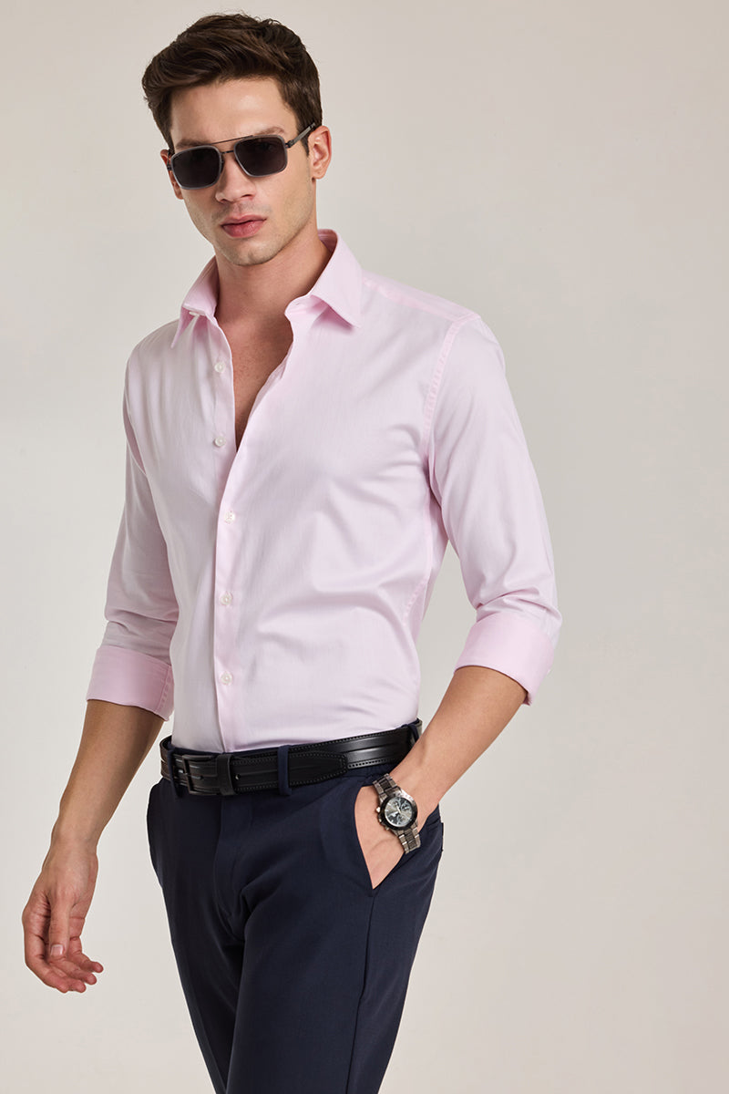 Light Pink Solid Slim Fit Shirt