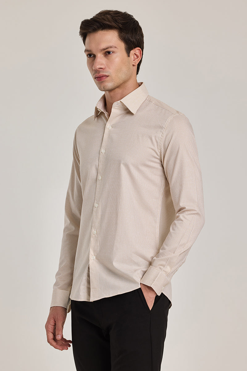 Beige Checks Giza Cotton Shirt