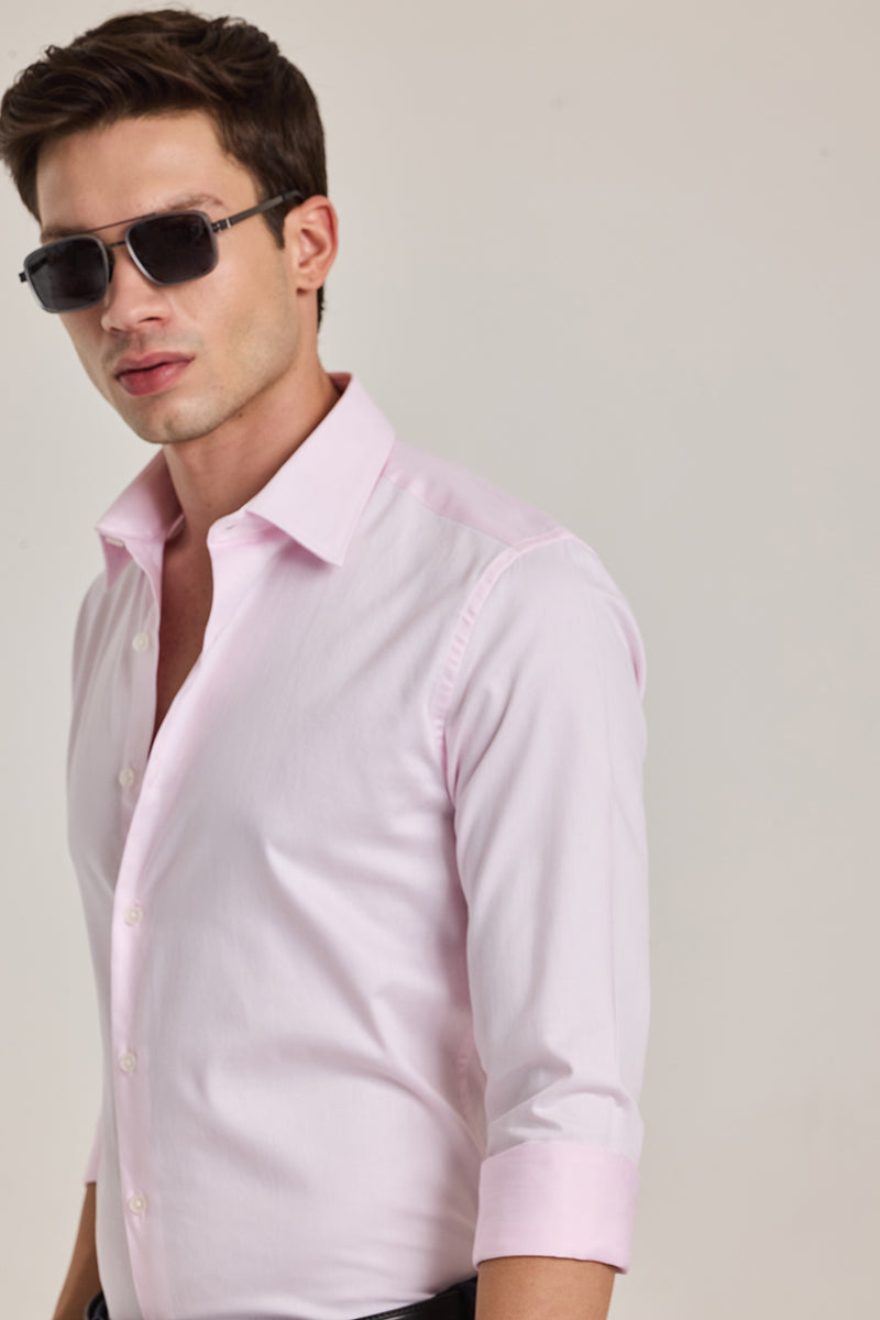 Light Pink Solid Slim Fit Shirt