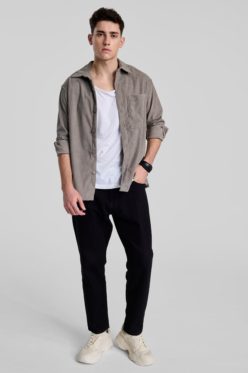 Grey Textured Corduroy Overshirt