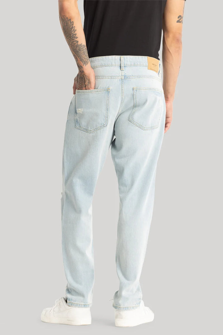 Sky Blue Distressed Baggy Fit Jeans