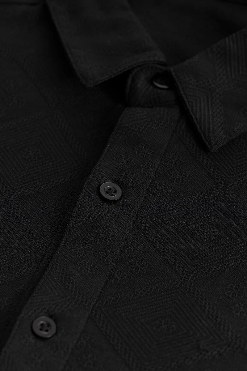 IntricWeave Black Self-Design Shirt