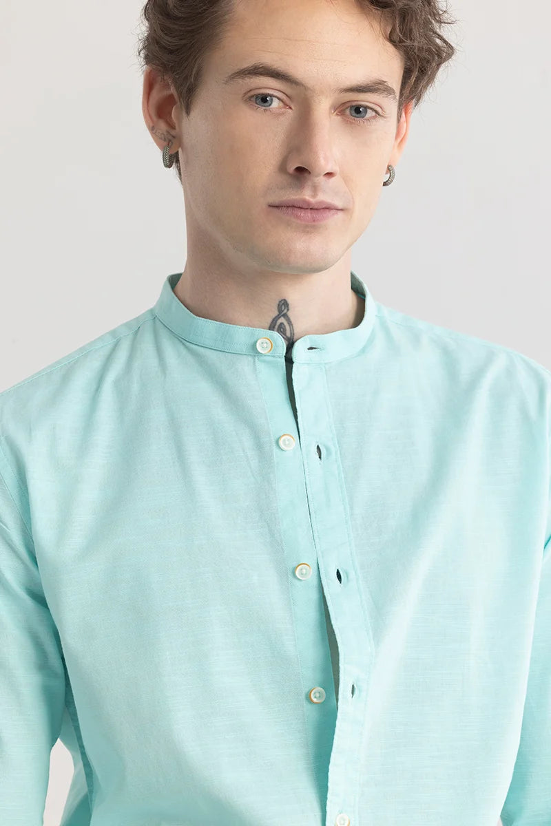 Mandarique Light Blue Linen Blend Shirt