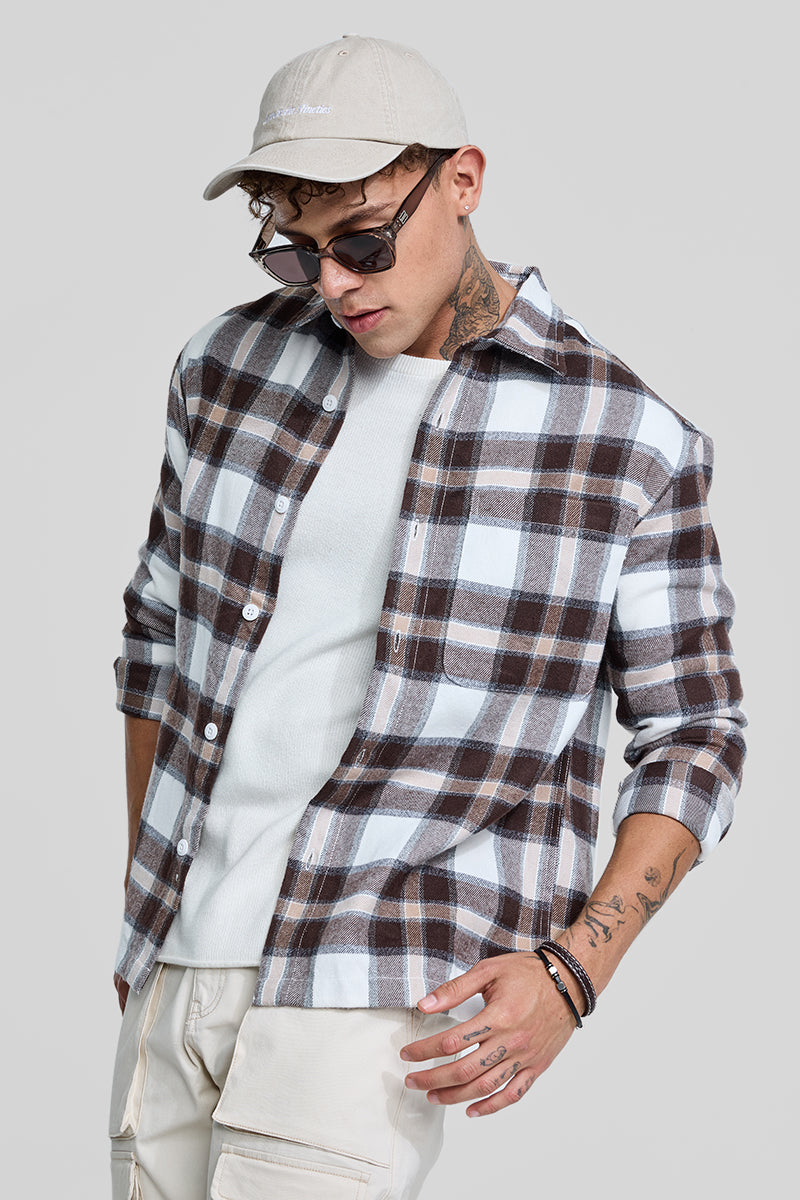 Brown Plaid Box Fit Flannel Shirt