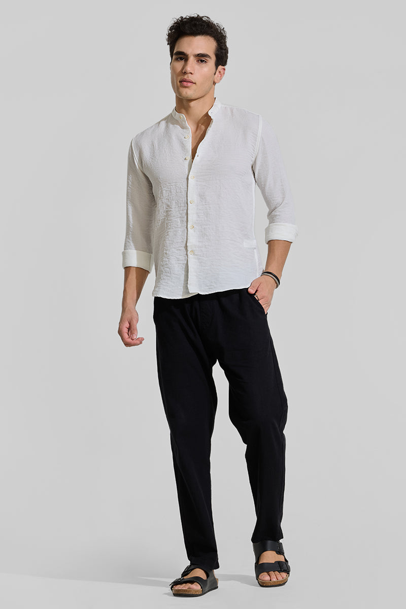 White Mandarin Textured Shirt