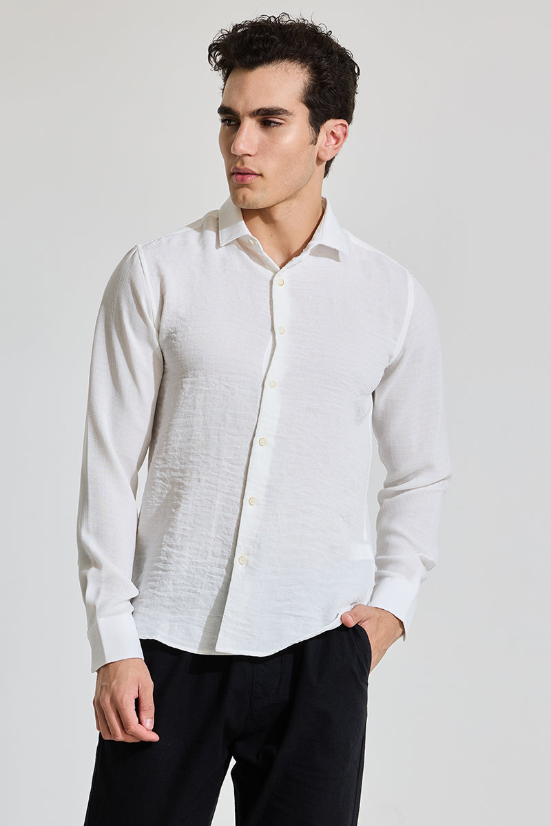 White Textured Slim Fit Shirt