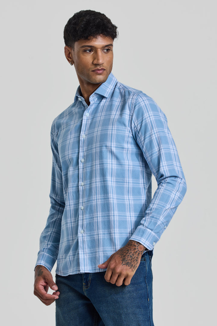 Light Blue Checks Slim Fit Shirt