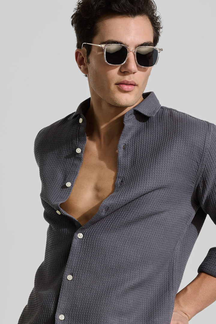 Charcoal Grey Slim Fit Textured Shirt