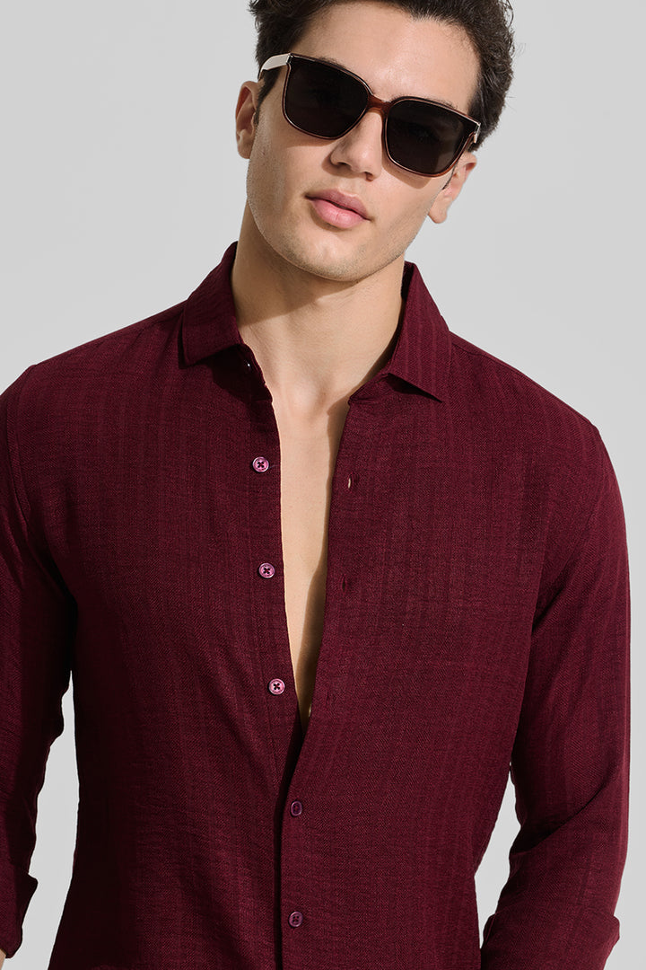 Maroon Self-Striped Shirt