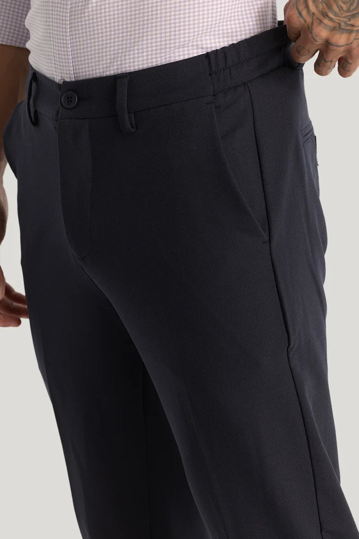 Navy Plain Regular Fit Trousers