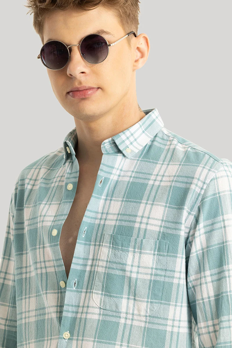 Titan Turquoise Checks Linen Shirt