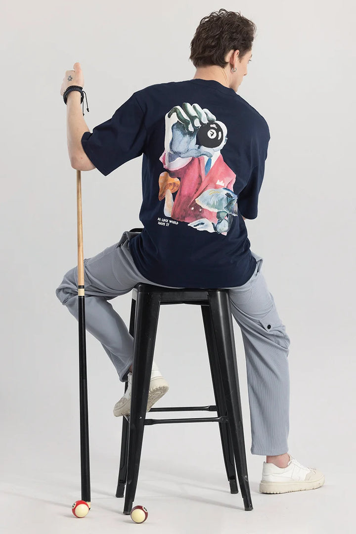 Skythread Navy Blue Graphic Oversized T-shirt