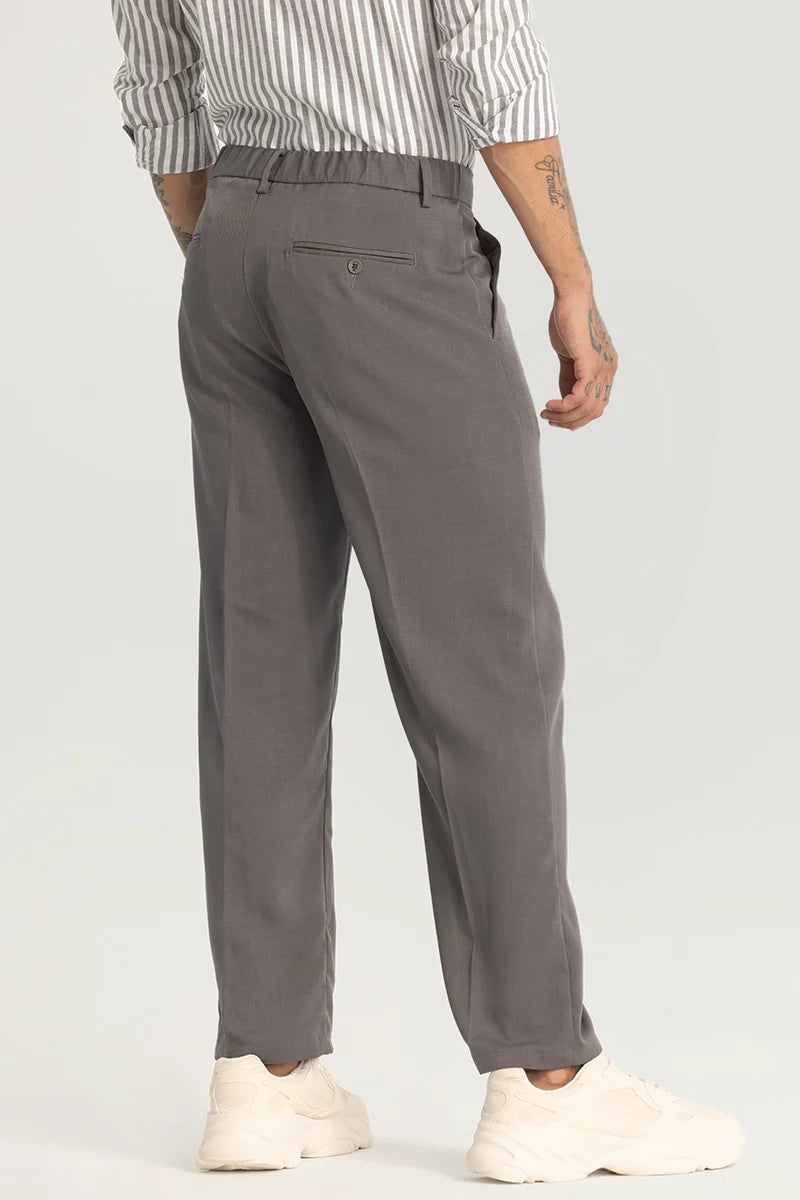 Grey Plain Relaxed Fit Trousers