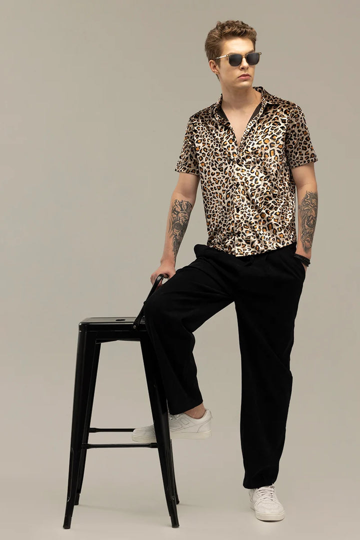 Magne Brown Animal Print Velvet Shirt