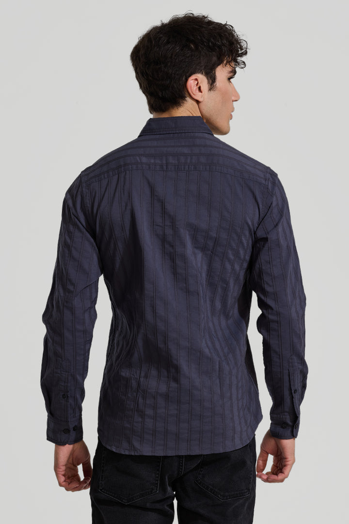 Navy Self Striped Shirt