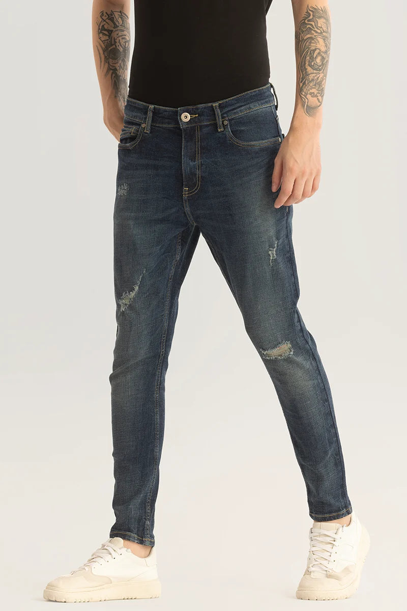 Horizon Dark Blue Distressed Skinny Fit Jeans