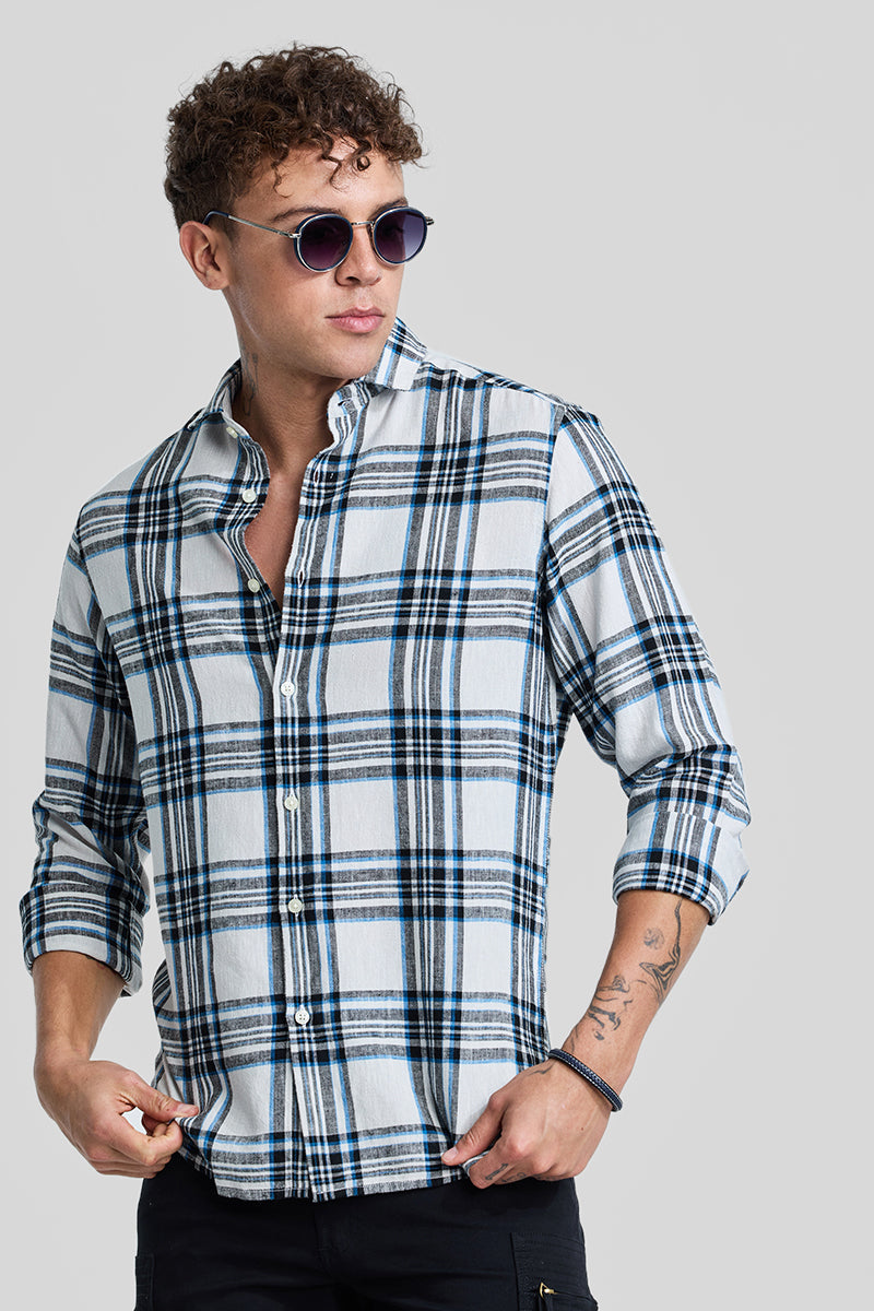 Blue Checks Linen Blend Shirt