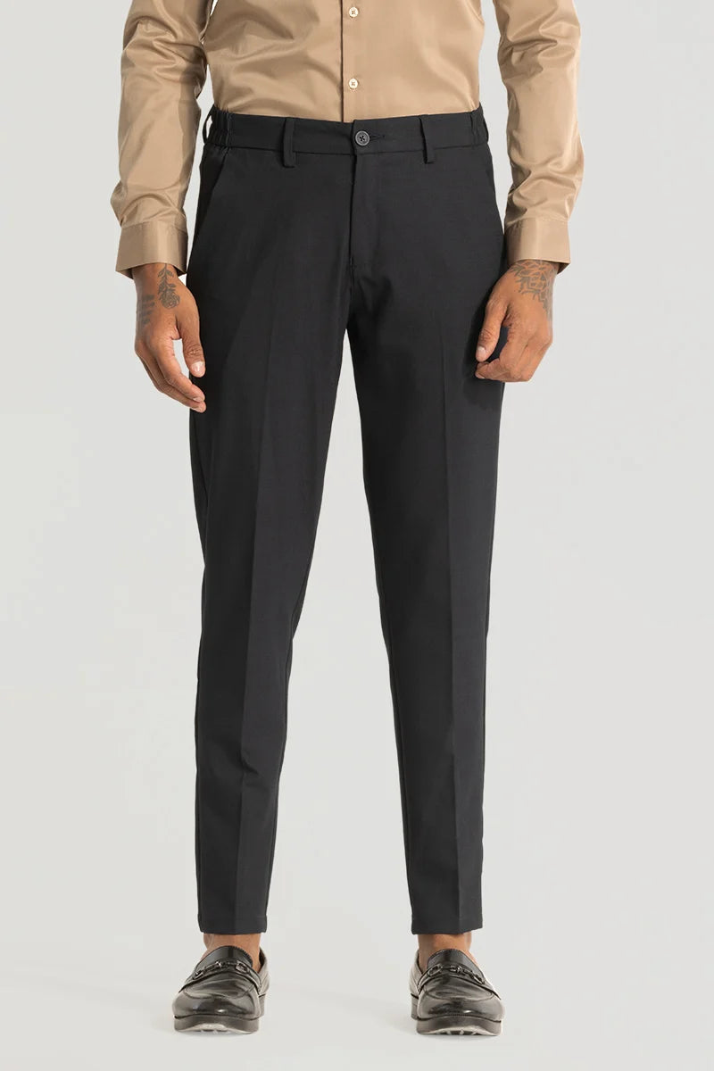 Charcoal Grey Self-Design Slim Fit Trousers